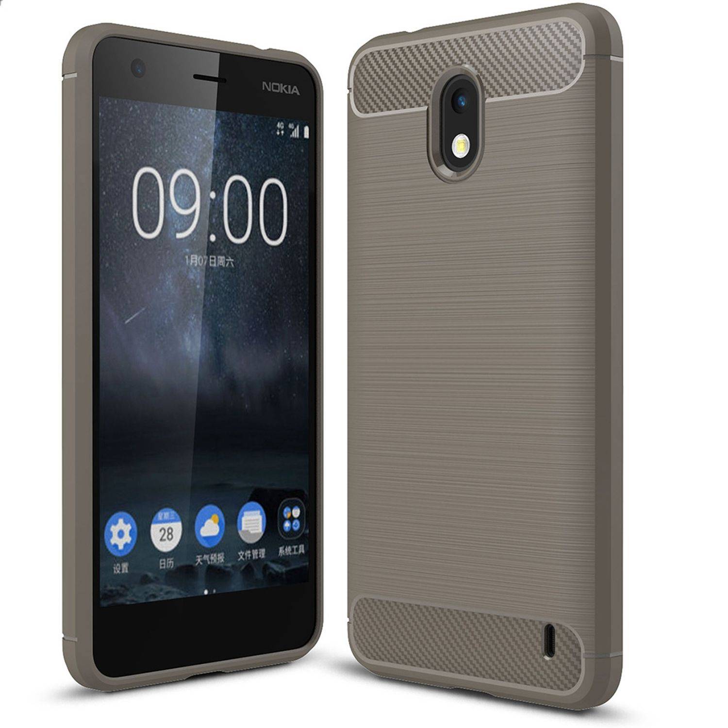 Nokia 2 Handyhülle Carbon Optik Backcover Grau