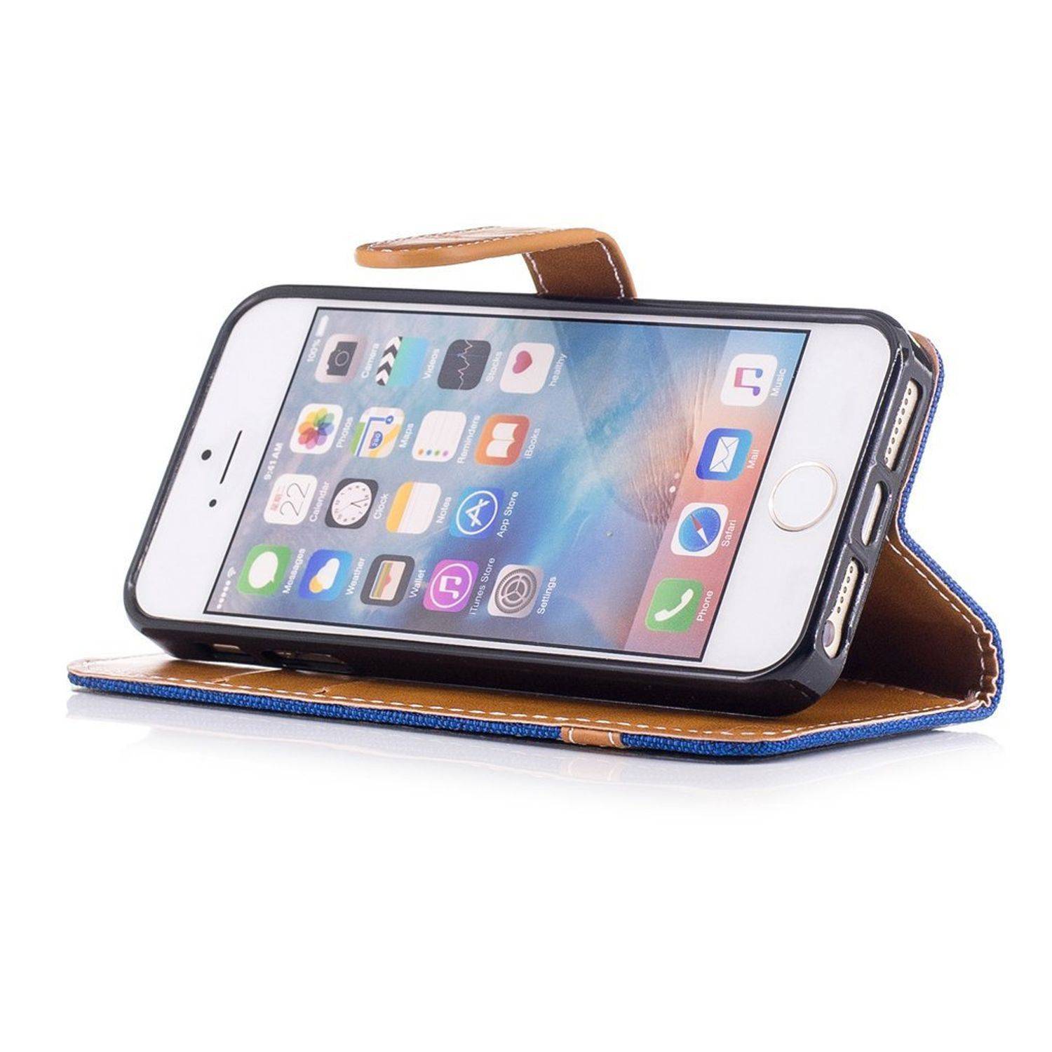 Apple iPhone 5 / 5s / SE Handyhülle Bookcover Blau