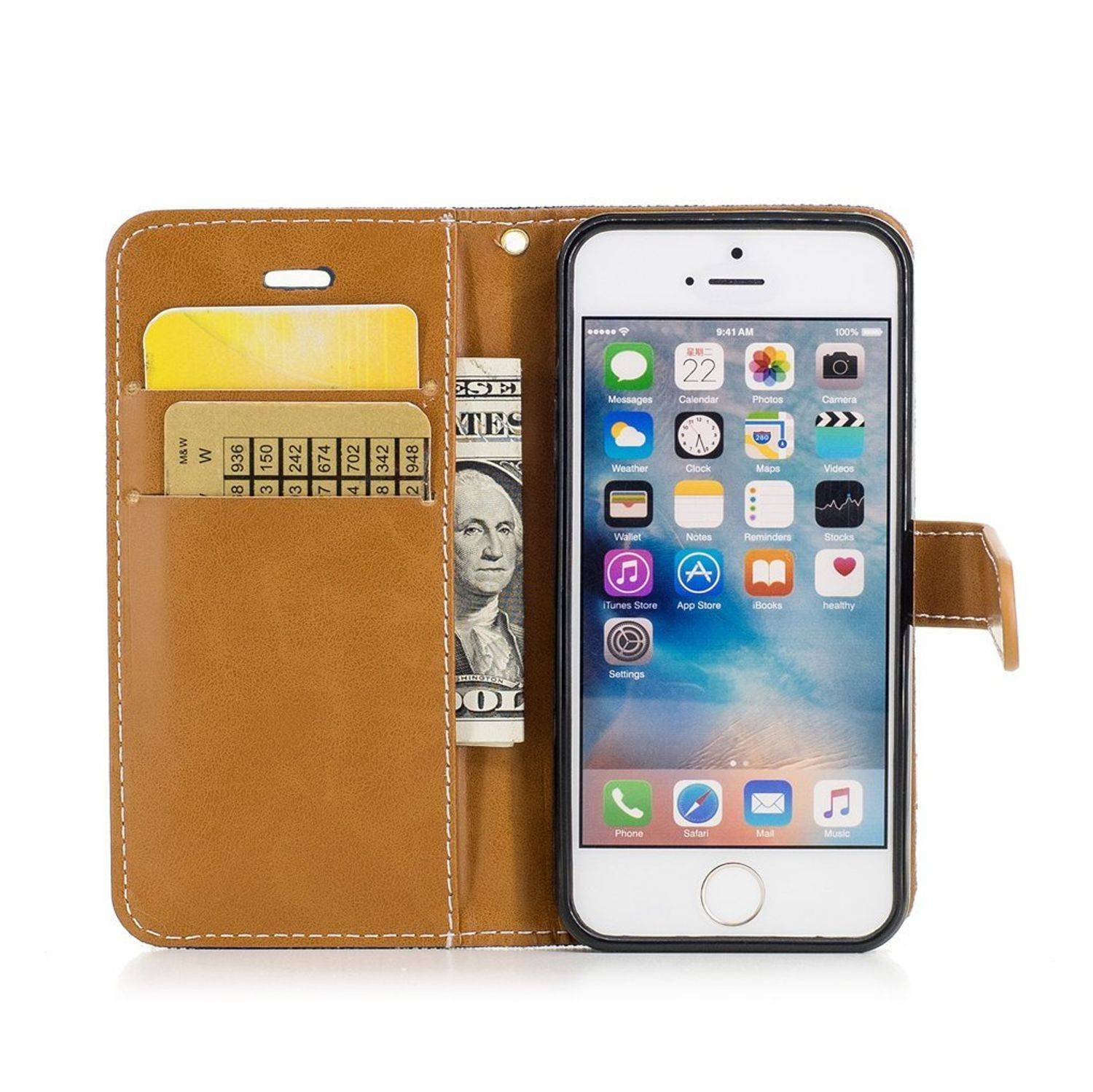 Apple iPhone 5 / 5s / SE Handyhülle Bookcover Blau