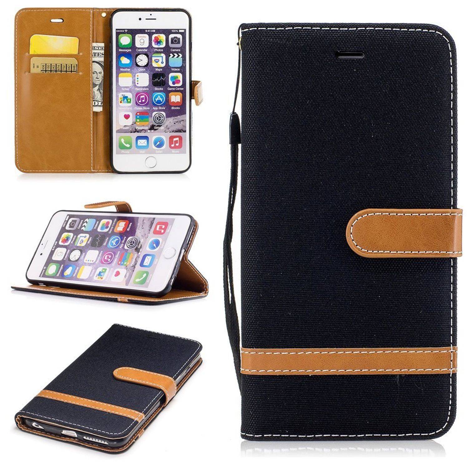 Apple iPhone 6 Plus / 6s Plus Handyhülle Bookcover Schwarz