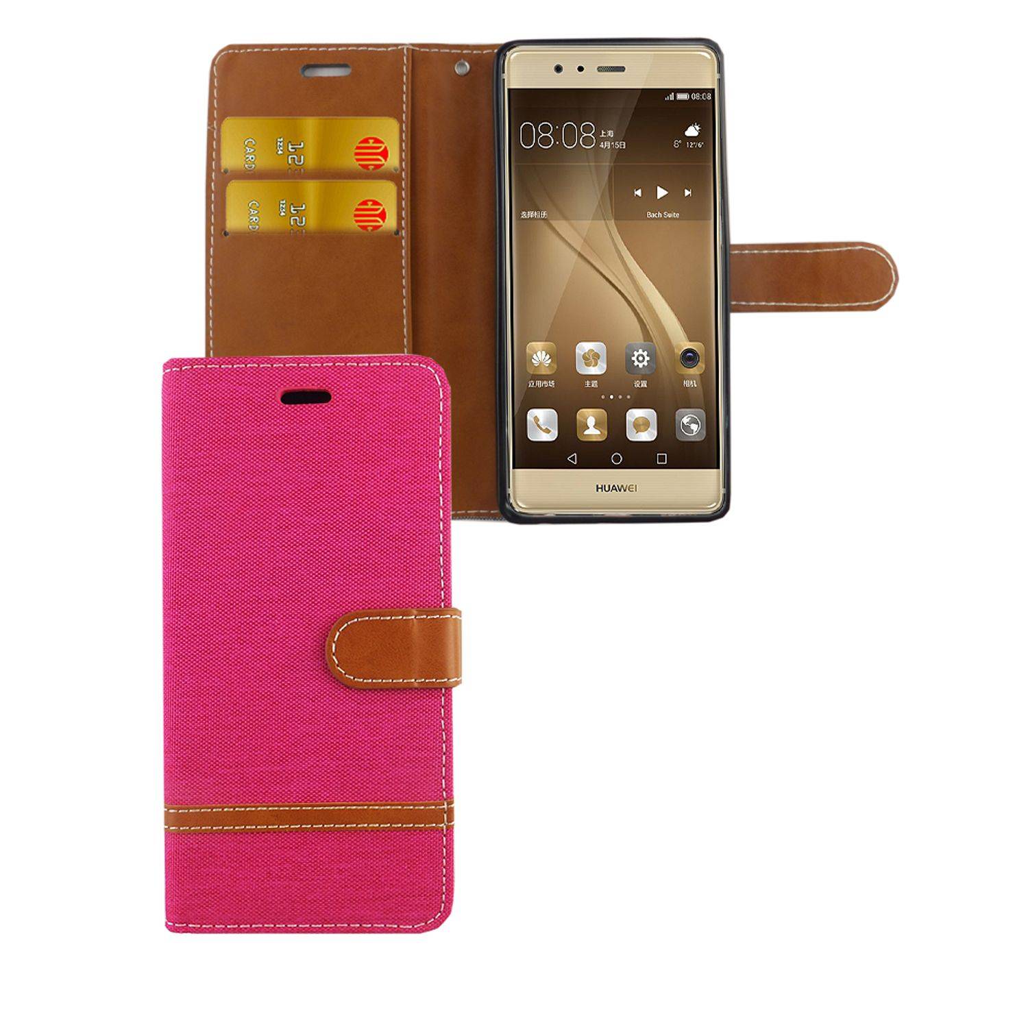 Huawei P9 Handyhülle Bookcover Rosa