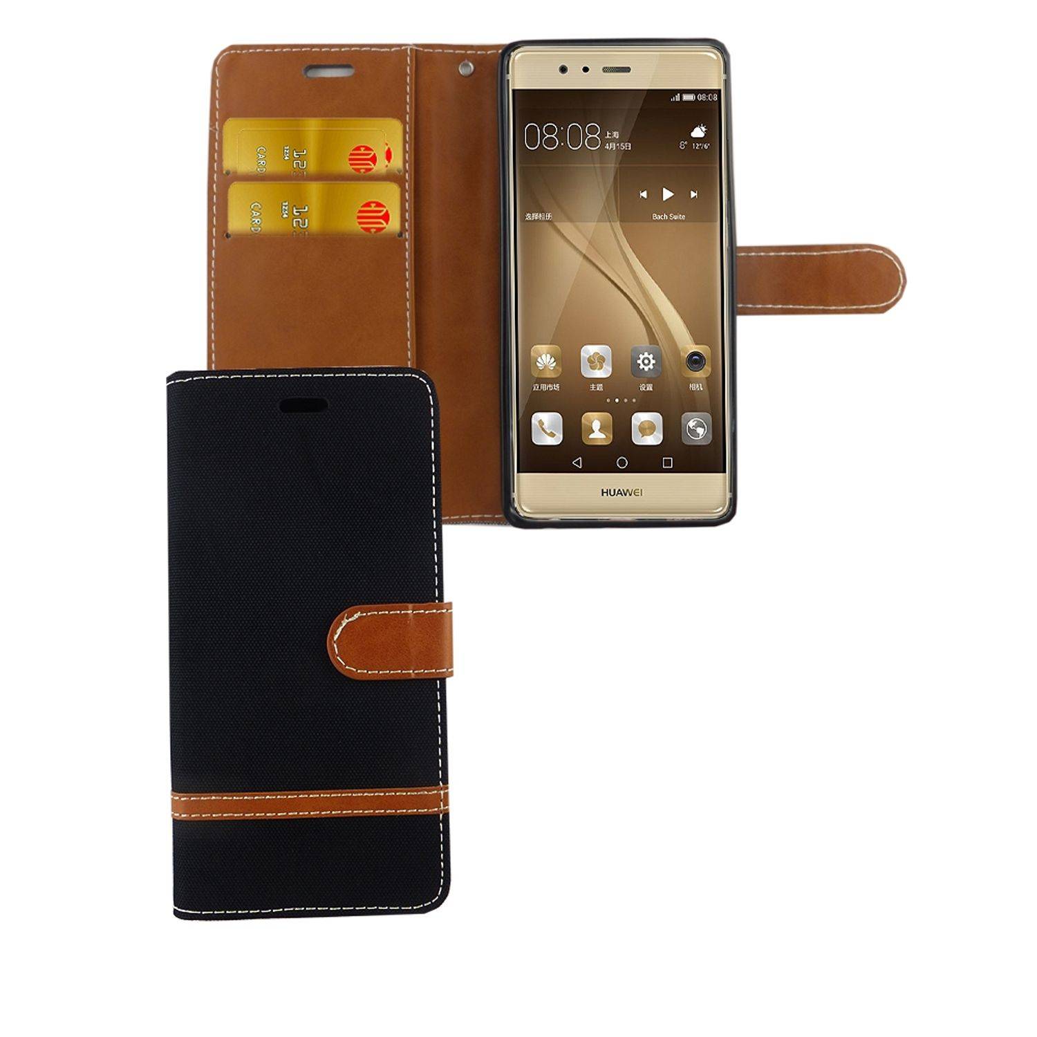 Huawei P9 Handyhülle Bookcover Schwarz