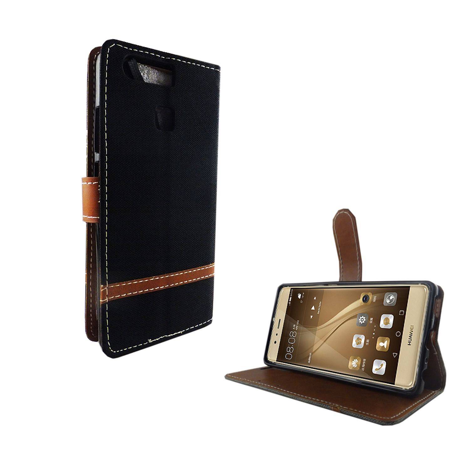 Huawei P9 Handyhülle Bookcover Schwarz