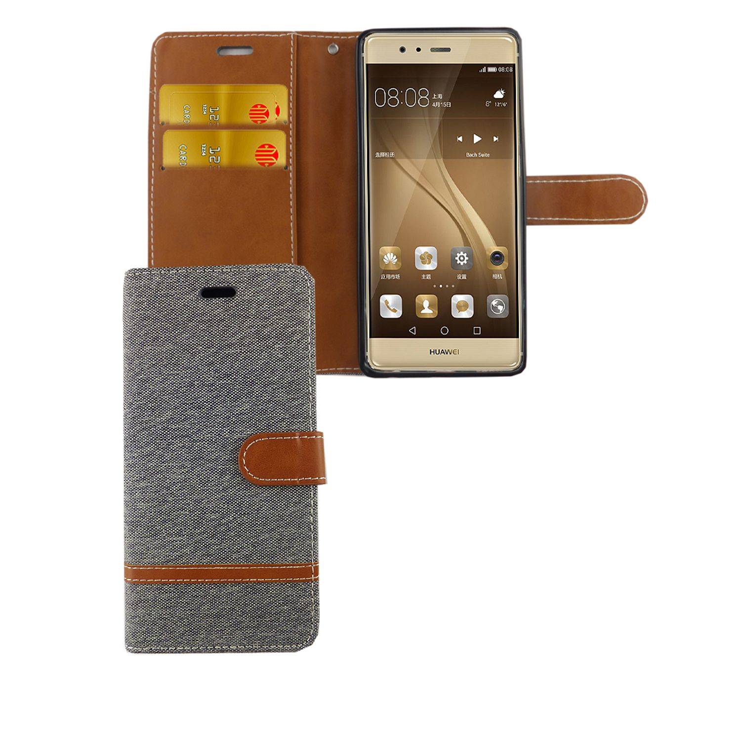 Huawei P9 Handyhülle Bookcover Grau