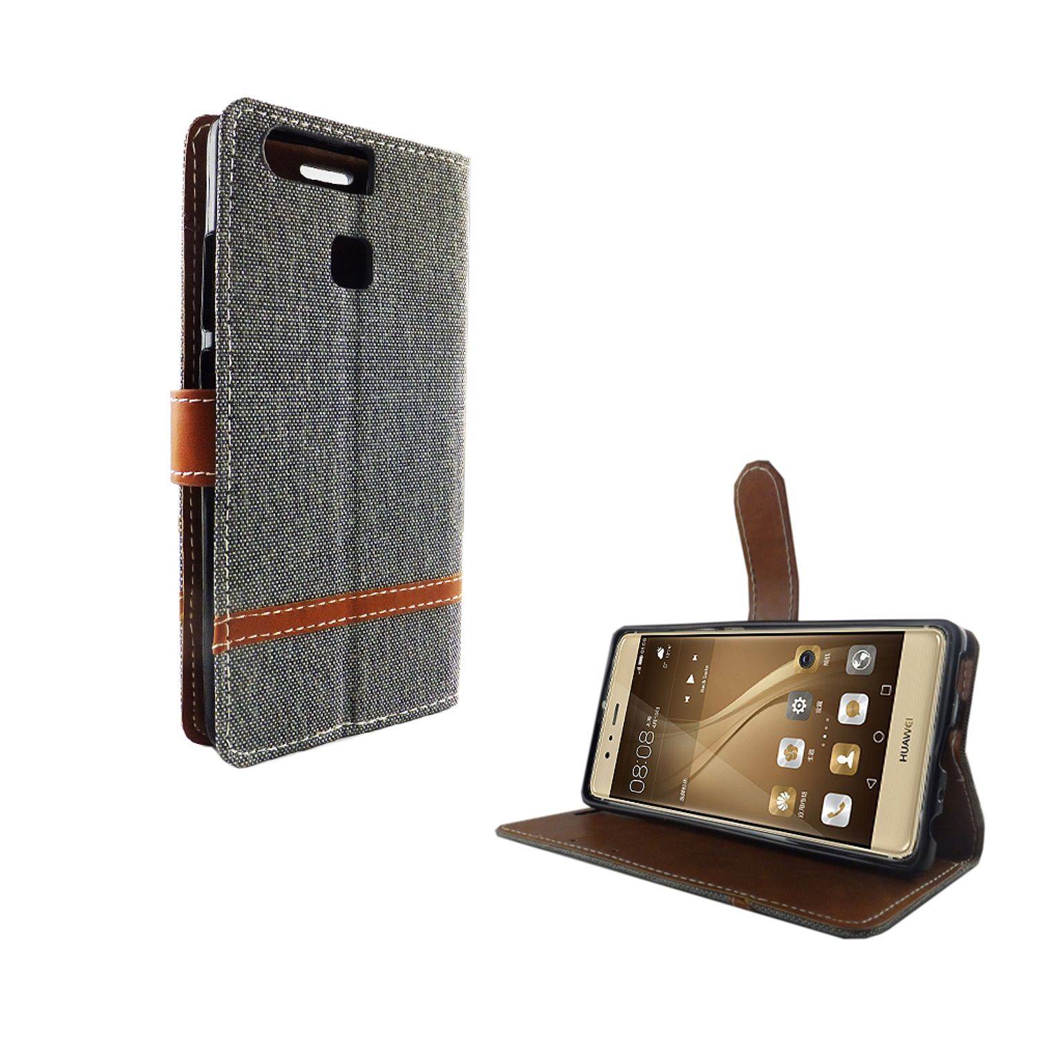 Huawei P9 Handyhülle Bookcover Grau