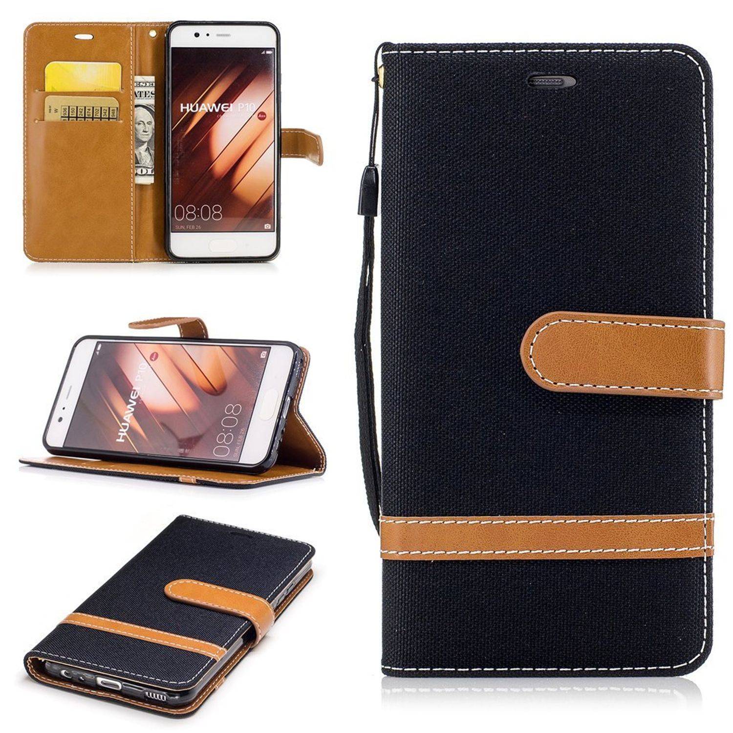 Huawei P10 Handyhülle Bookcover Schwarz