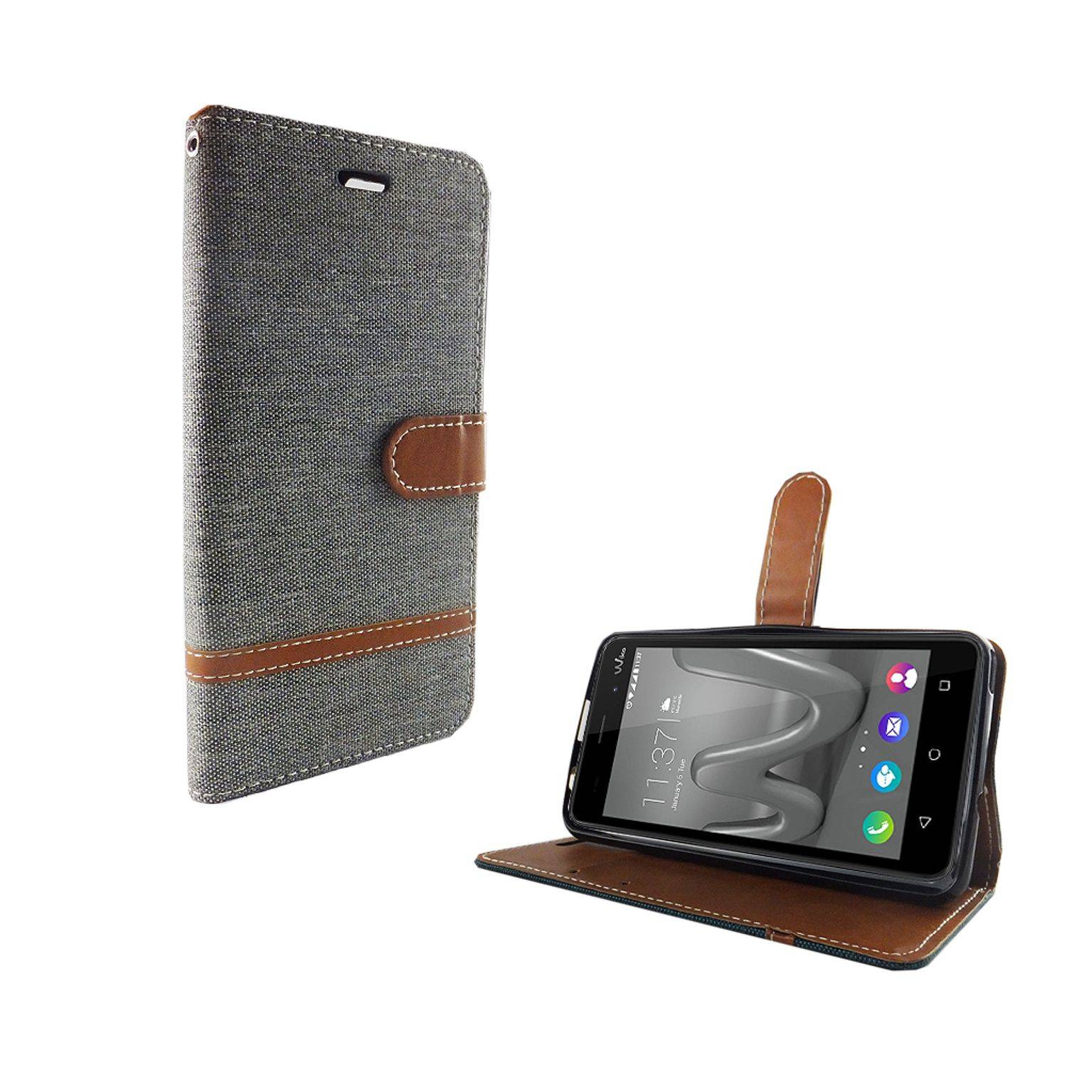 Wiko Lenny 3 Max Handyhülle Bookcover Grau