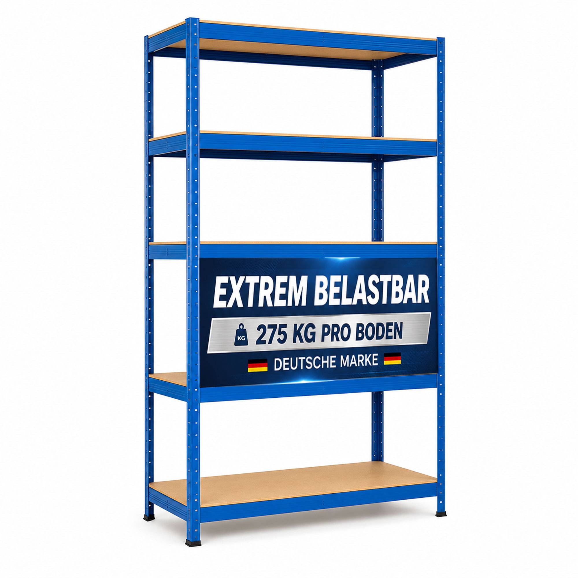 SCHMIDT security tools Schwerlastregal 180x90x45 cm - Lagerregal, Kellerregal, Werkstattregal, Metall Steckregal mit 5 HDF Böden - 275 kg je Boden