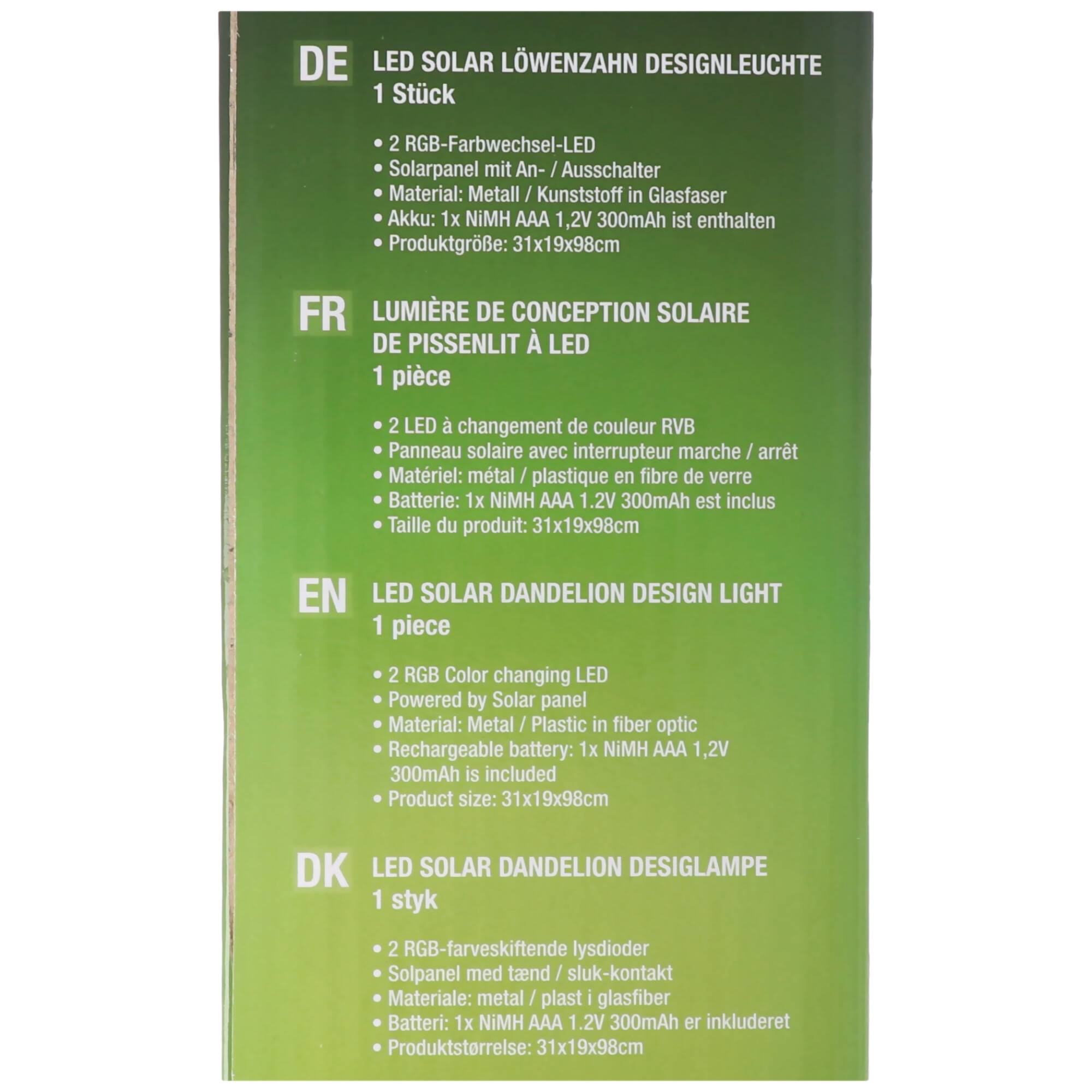 LED-Gartenlicht Löwenzahn mit 2 RGB LED Farbwechsel, inklusive Solarpanel und Akku