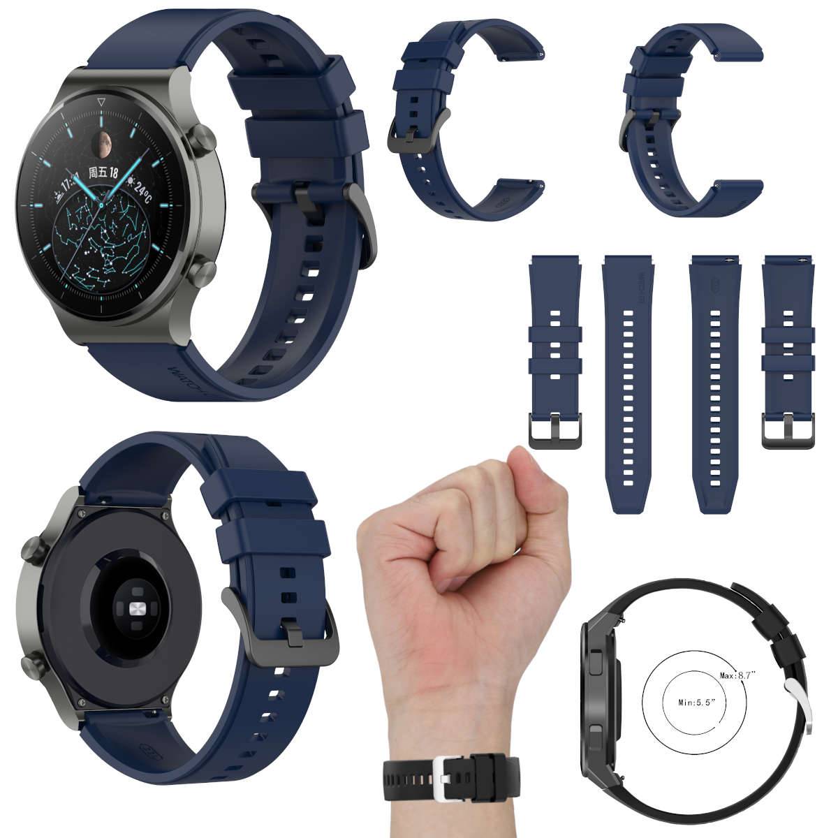 Für Huawei GT2 Pro Fitness Watch Uhr Kunststoff Silikon Ersatz Armband Dunkelblau Neu