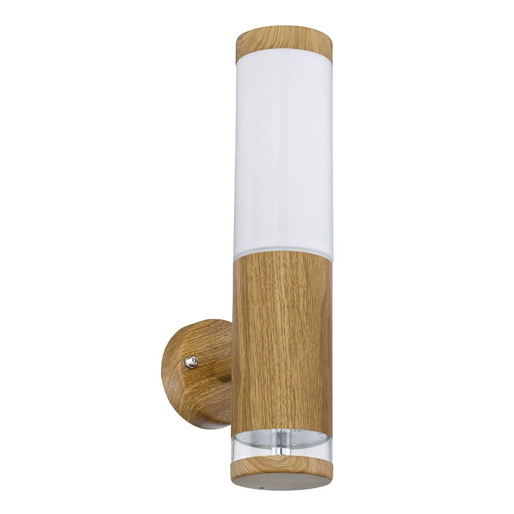 Wandleuchte Aussen Edelstahl LED Außenlampe Balkon Aussenleuchte Wand, Holz Optik mit Deko LED, 1x E27, BxH 8,5 x 35 cm