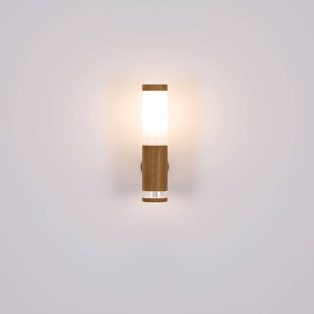 Außenlampe Wandleuchte Aussen Edelstahl LED Balkon Aussenleuchte Wand, Holz Optik mit Deko LED, 1x E27, BxH 8,5 x 35 cm