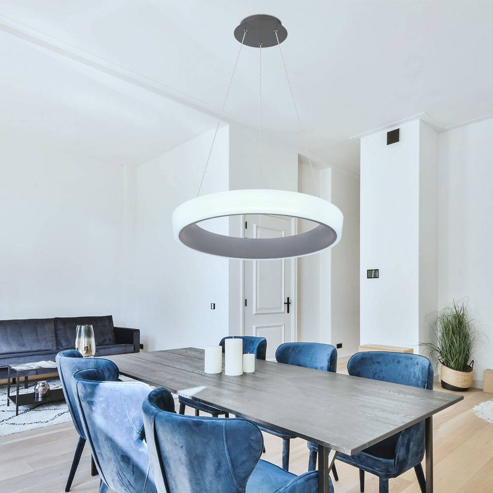 Pendelleuchte Hängelampe LED Esstischleuchte Opal anthrazit dimmbar mit Fernbedienung, Acryl Nachtlicht Memory Funktion, H 120 cm