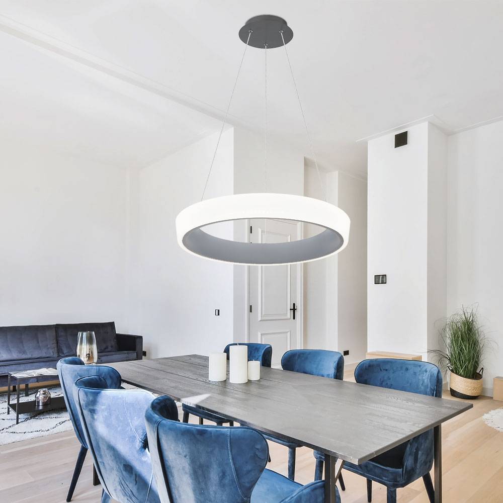 Pendelleuchte Hängelampe LED Esstischleuchte Opal anthrazit dimmbar mit Fernbedienung, Acryl Nachtlicht Memory Funktion, H 120 cm