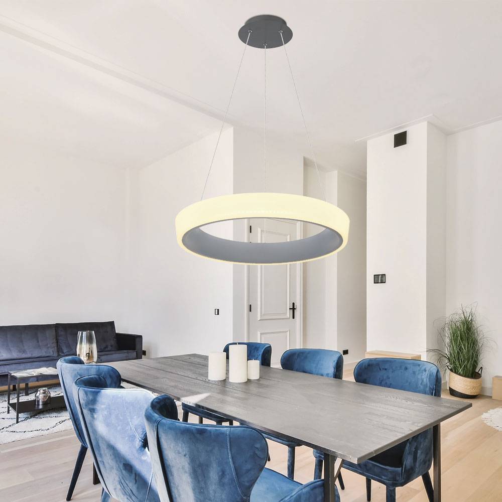 Pendelleuchte Hängelampe LED Esstischleuchte Opal anthrazit dimmbar mit Fernbedienung, Acryl Nachtlicht Memory Funktion, H 120 cm