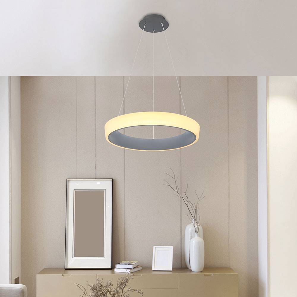 Pendelleuchte Hängelampe LED Esstischleuchte Opal anthrazit dimmbar mit Fernbedienung, Acryl Nachtlicht Memory Funktion, H 120 cm