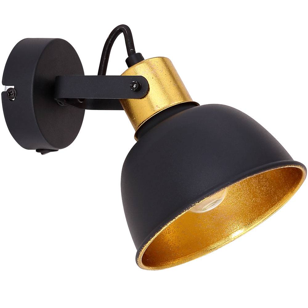 Wandleuchte schwenkbar Wandlampe Wohnzimmer schwarz Strahler Wand Modern, mit Schalter, gold Akzente, 1x E14, BxH 13x14 cm