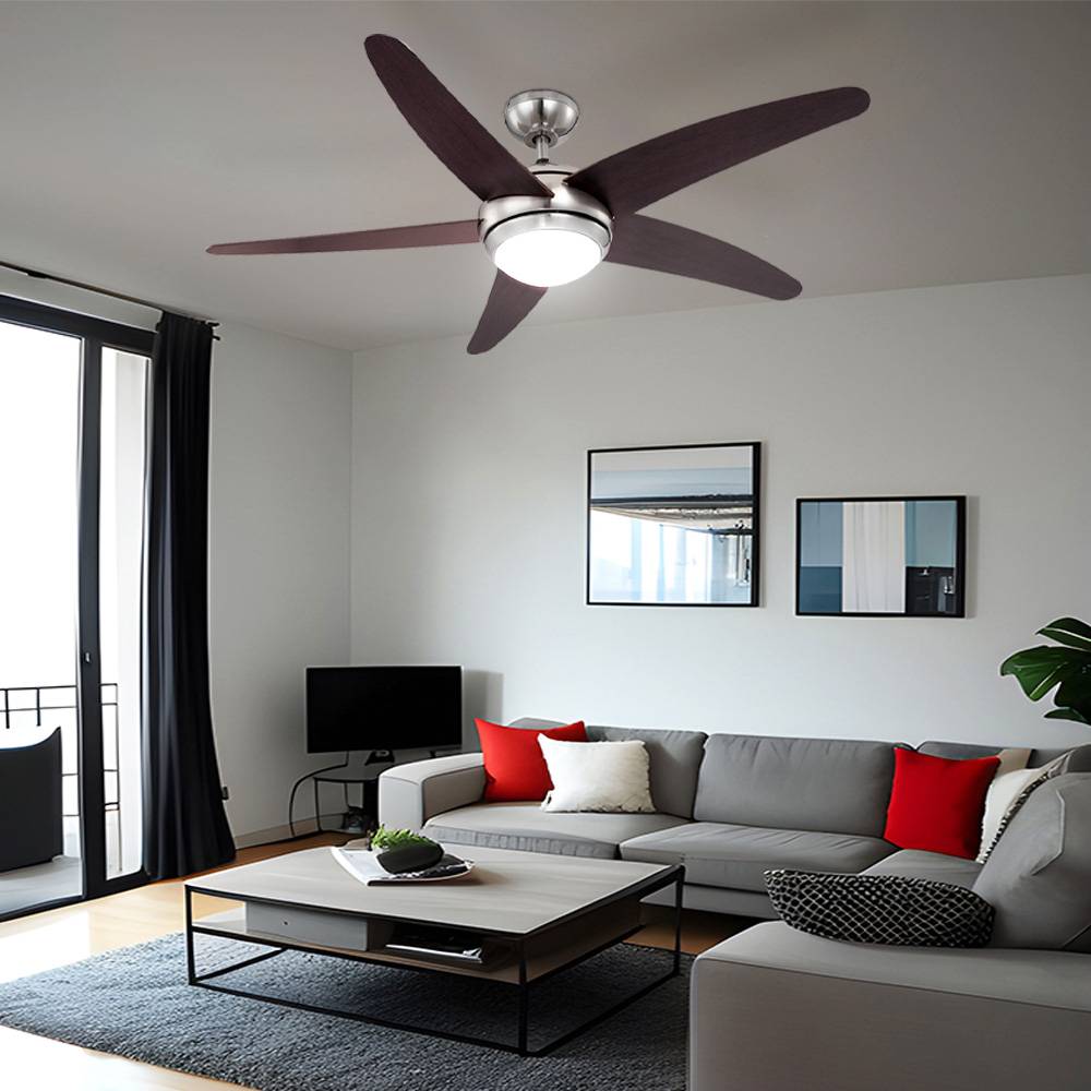 Deckenventilator Raumkühler Deckenleuchte Lüfter Wohnzimmerlampe Ventilator mit Fernbedienung, braun silber, 3 Geschwindigkeiten, 1x E14,132 cm