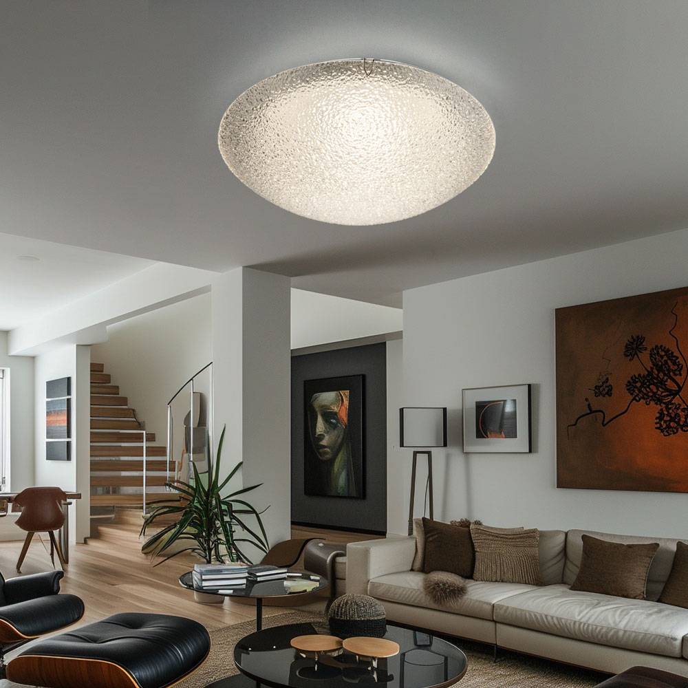 LED Deckenleuchte Modern Wohnzimmerlampe Schlafzimmerleuchte Glas klar Deckenlampe Chrom, geeist rund, 1x LED 12 Watt 800 Lm warmweiß, 30 cm