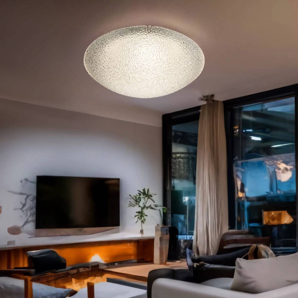 LED Deckenleuchte Modern Wohnzimmerlampe Schlafzimmerleuchte Glas klar Deckenlampe Chrom, geeist rund, 1x LED 12 Watt 800 Lm warmweiß, 30 cm