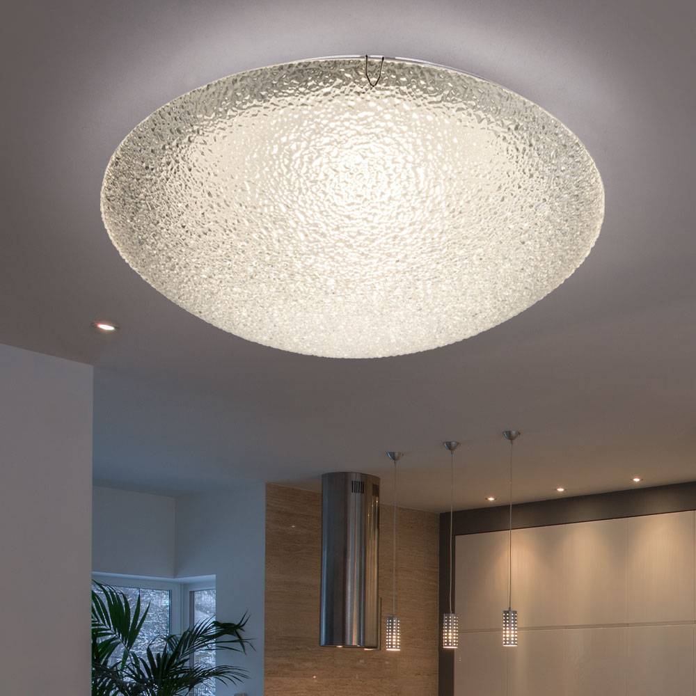 LED Deckenleuchte Modern Wohnzimmerlampe Schlafzimmerleuchte Glas klar Deckenlampe Chrom, geeist rund, 1x LED 12 Watt 800 Lm warmweiß, 30 cm