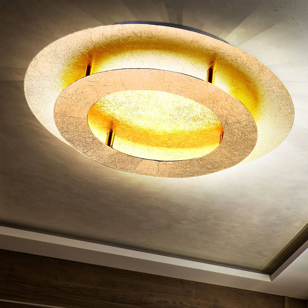 Deckenleuchte in goldfarben Stahl Deckenlampe rund mit Leuchtring, 1x LED Platine 18 Watt 1260 Lumen warmweiß, Durchmesser 40 cm, Wohnzimmer
