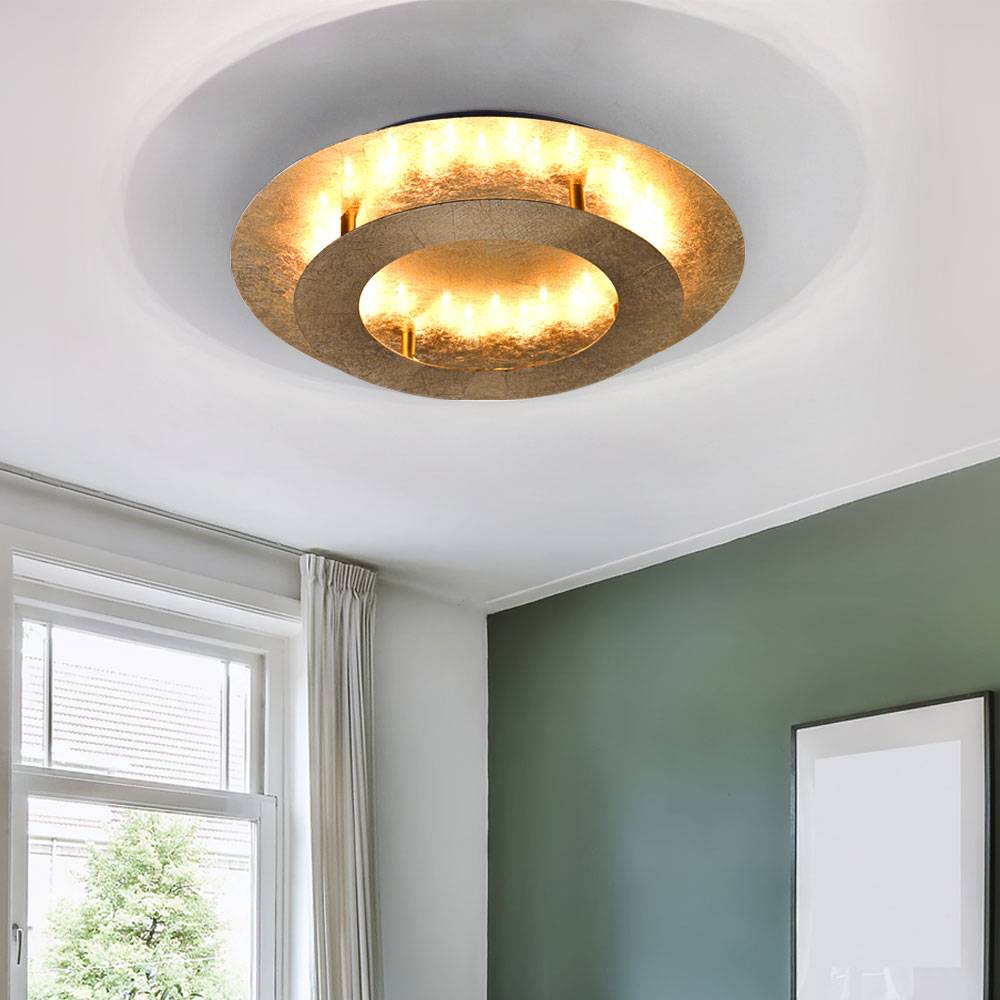 Deckenleuchte in goldfarben Stahl Deckenlampe rund mit Leuchtring, 1x LED Platine 18 Watt 1260 Lumen warmweiß, Durchmesser 40 cm, Wohnzimmer