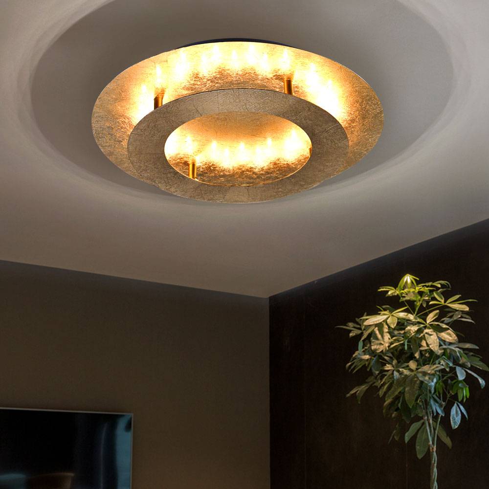 Deckenleuchte in goldfarben Stahl Deckenlampe rund mit Leuchtring, 1x LED Platine 18 Watt 1260 Lumen warmweiß, Durchmesser 40 cm, Wohnzimmer