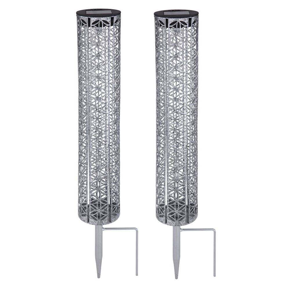 Solar Gartenlampe für Außen Solarleuchte Outdoor Solarlampe mit Erdspieß in silber, Fackel orientalisch, LED Akku, DxH 7x46 cm, 2er Set