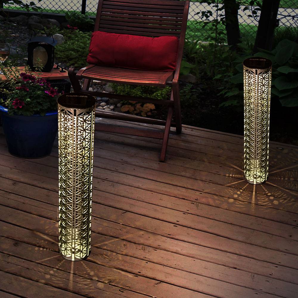 Solar Gartenlampe für Außen Solarleuchte Outdoor Solarlampe mit Erdspieß in silber, Fackel orientalisch, LED Akku, DxH 7x46 cm, 2er Set