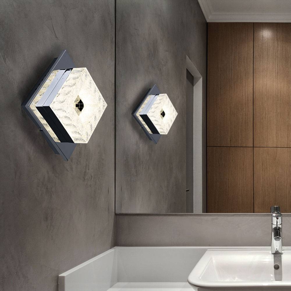 Wandleuchte Wandlampe Schlafzimmerlampe LED Kristalle chrom Wandstrahler, Acryl, 1x LED 6W 520Lm 3000K, LxBxH 18x18x9,6 cmcm