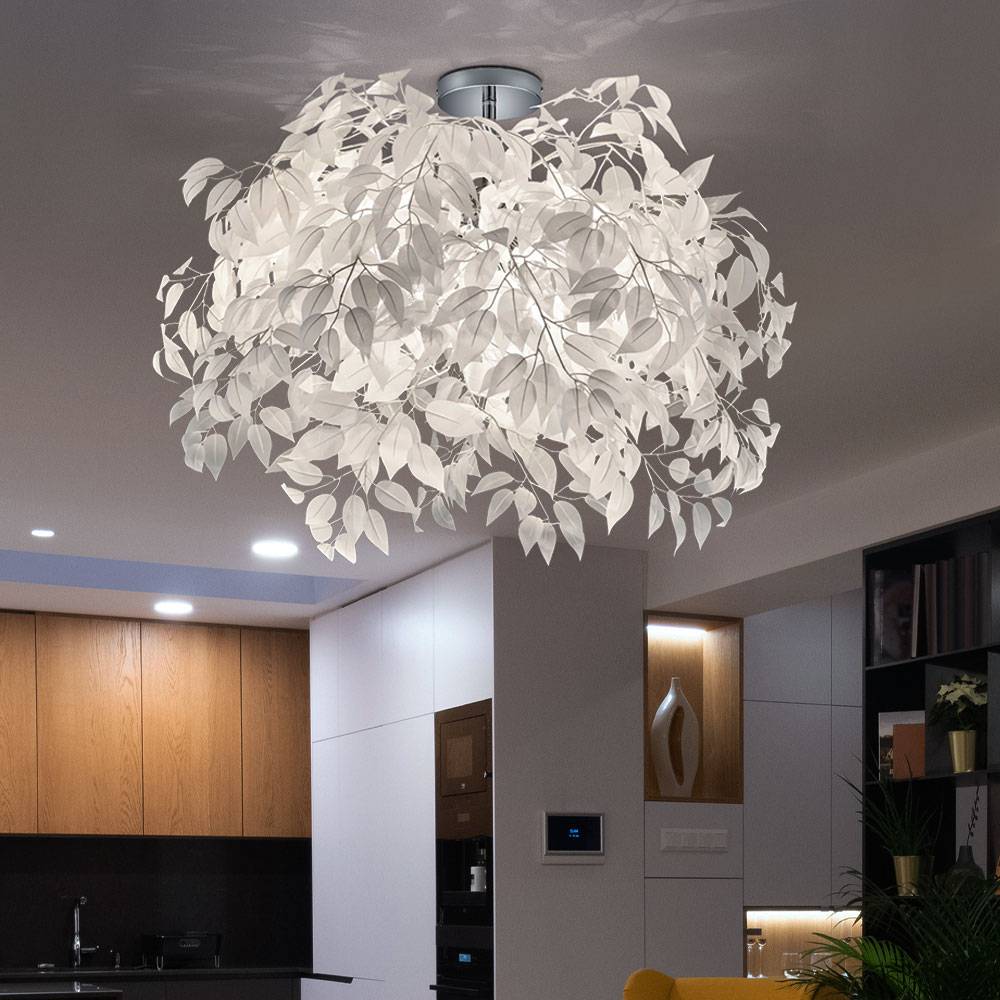 Deckenleuchte weiß mit Fernbedienung Deckenlampe 3 flammig Wohnzimmerleuchte dimmbar Blätterleuchte, chrom, rund, 3x RGB LED 4,8W 470Lm warmweiß,