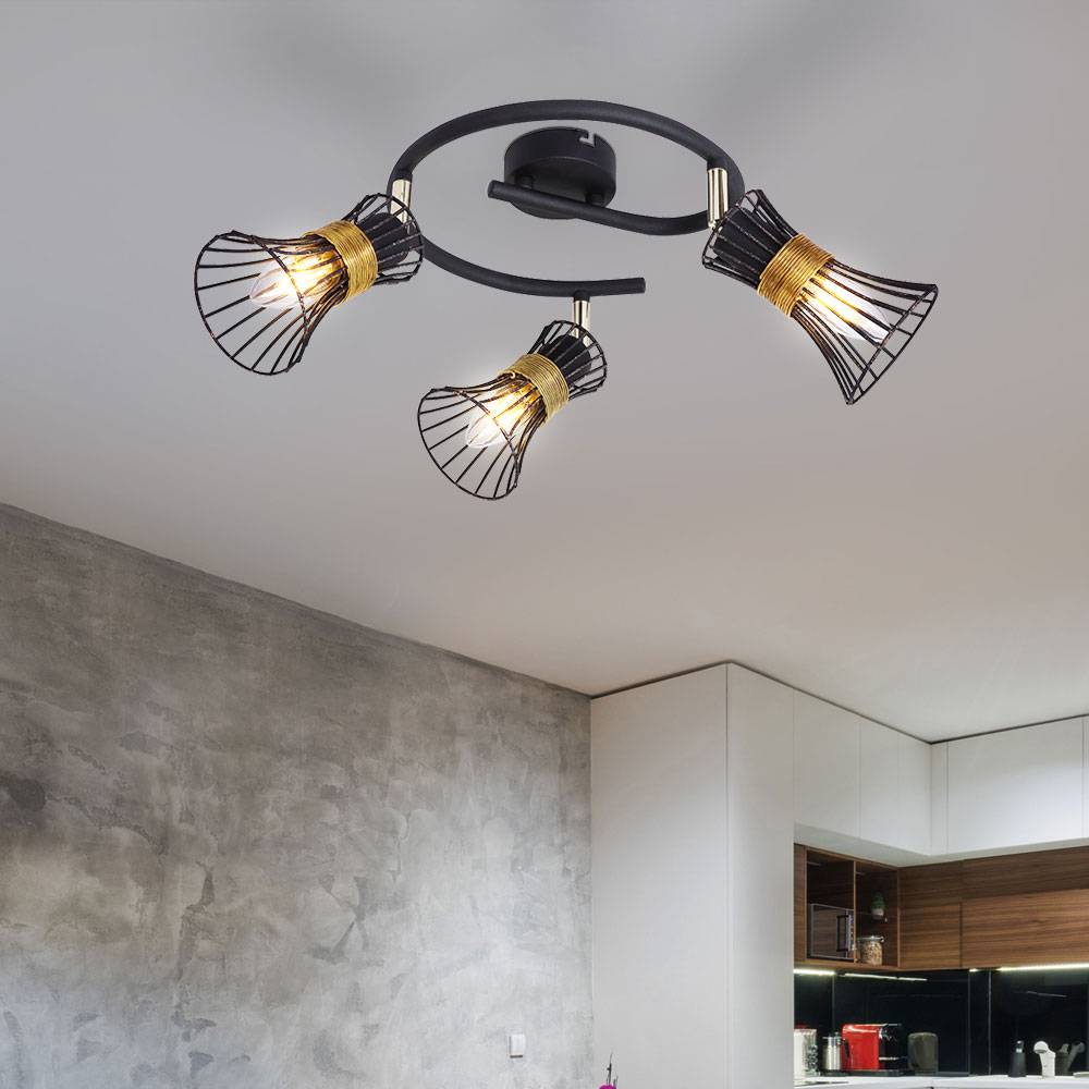 Deckenleuchte Spotstrahler Spotleuchte mit beweglichen Strahlern Deckenlampe goldfarben, beweglichen Spots, 3x E14, DxH 25x22 cm