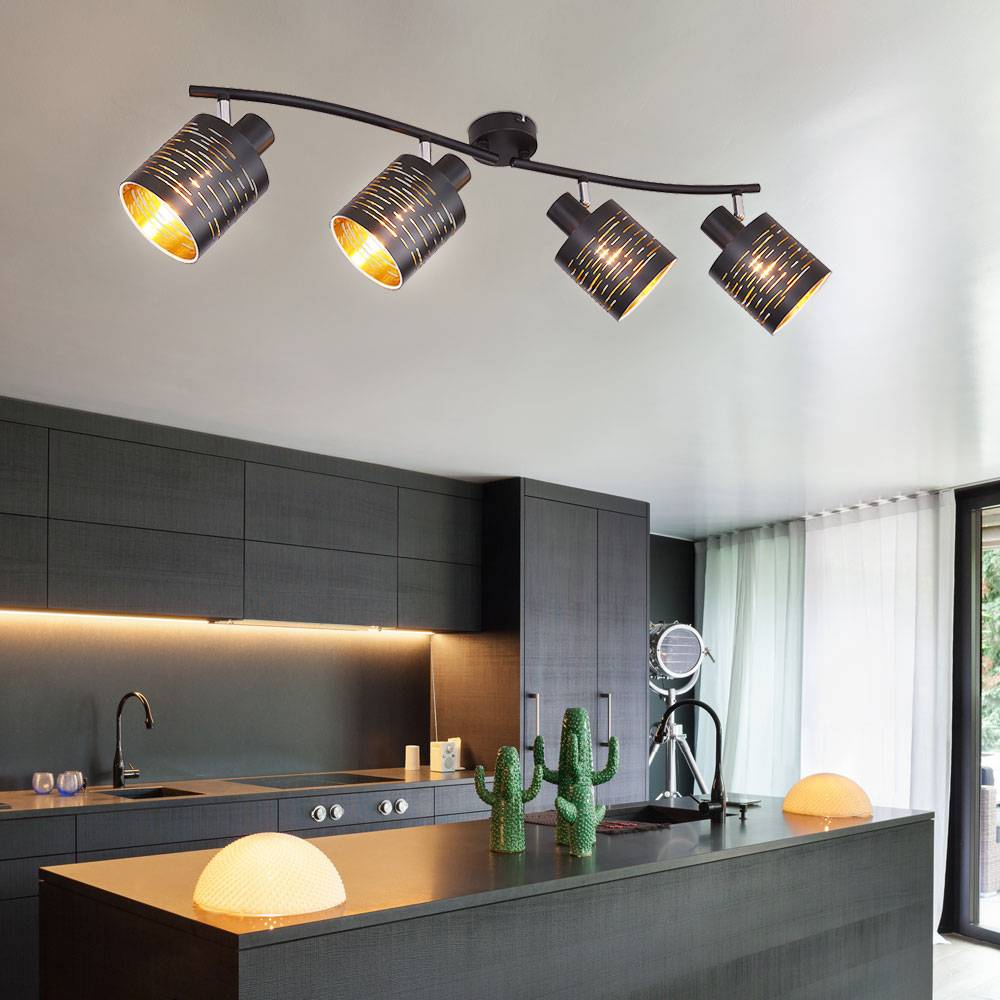 Deckenleuchte Spotstrahler Wohnraum Spotleuchte mit beweglichen Strahlern goldfarben, beweglichen Spots, 4x E27, LxBxH 72x10x16 cm