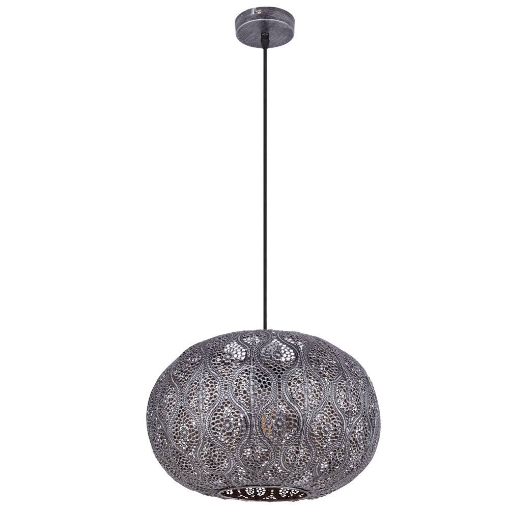 Decken Pendelleuchte im orientalischen Design Hängelampe mit rundem Lampenschirm, schwarz silber-metallic, 1x E27, DMxH 30x120cm, Wohnzimmer