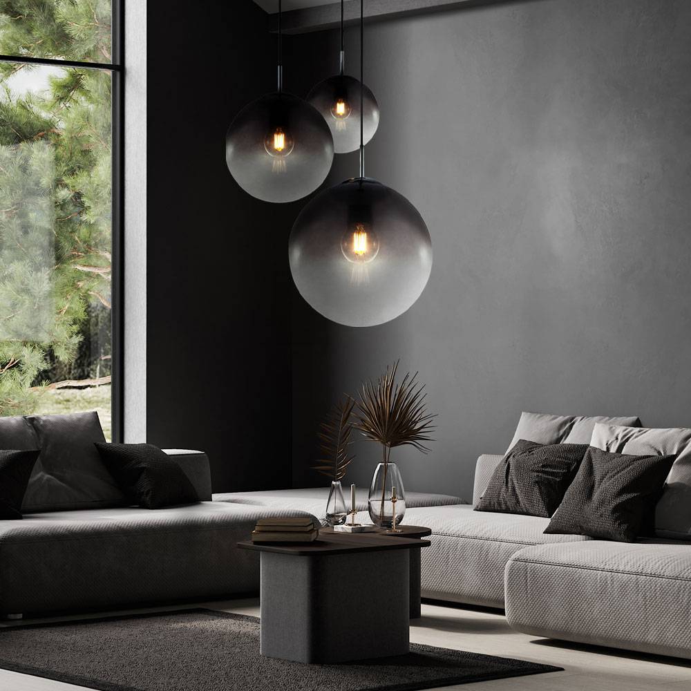 Pendelleuchte Rauchglas Hängeleuchte Glas chrom Deckenlampe für Ihr Wohnzimmer, Kugelform, 3x E27, DxH 51x120 cm, Esszimmer