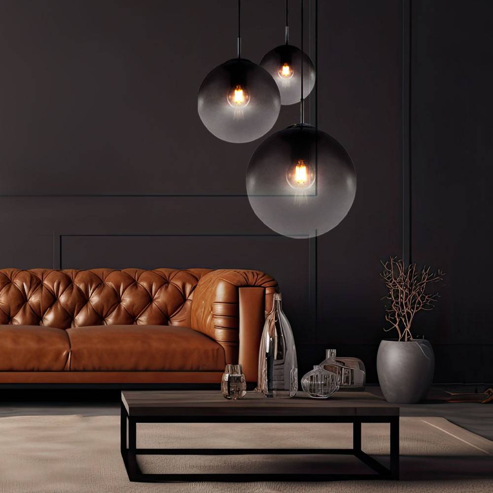 Pendelleuchte Rauchglas Hängeleuchte Glas chrom Deckenlampe für Ihr Wohnzimmer, Kugelform, 3x E27, DxH 51x120 cm, Esszimmer
