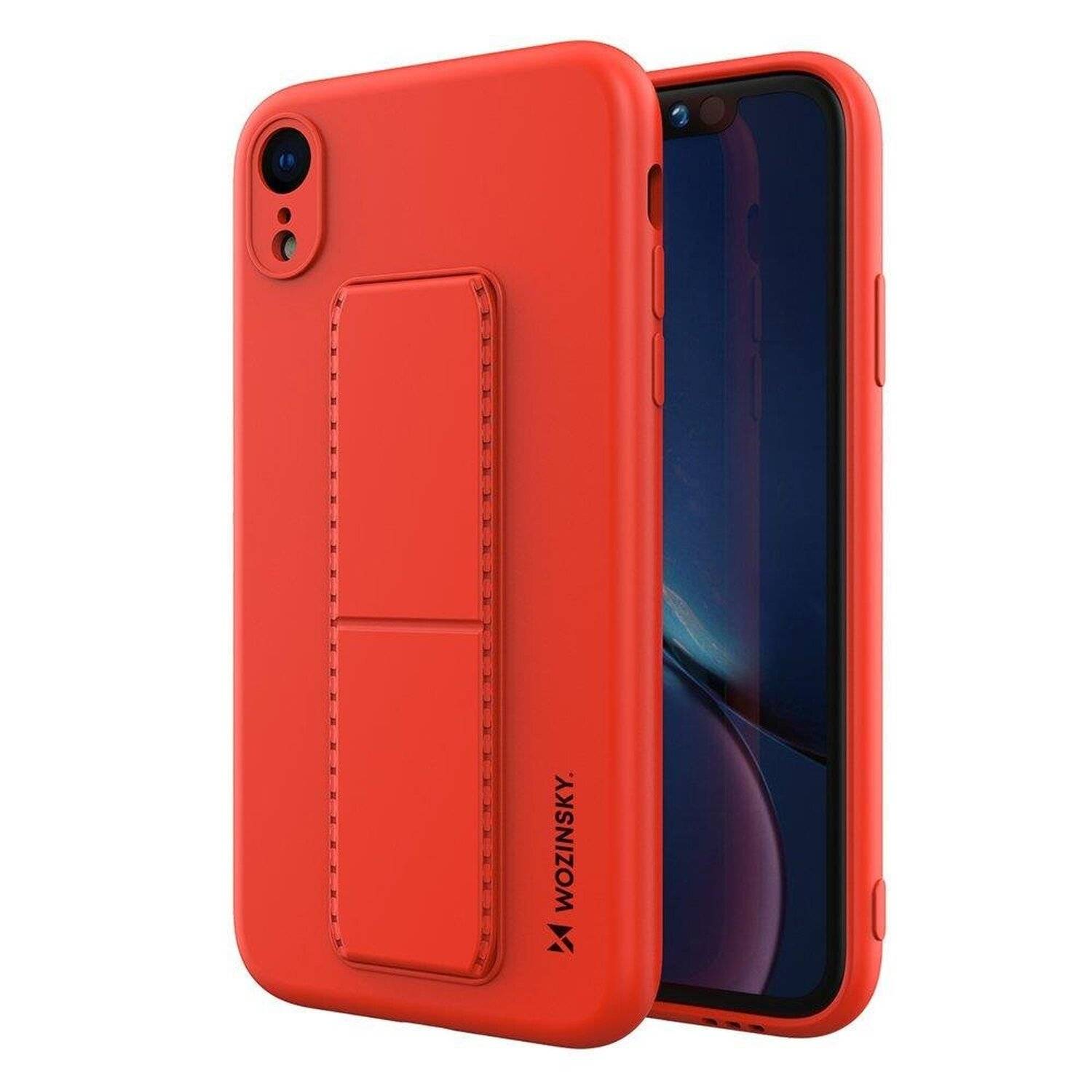 Kickstand Hülle Bumper aufstellbar für Iphone SE 2020 Silikon Hard Case Zubehör mit integriertem Magneten Rot