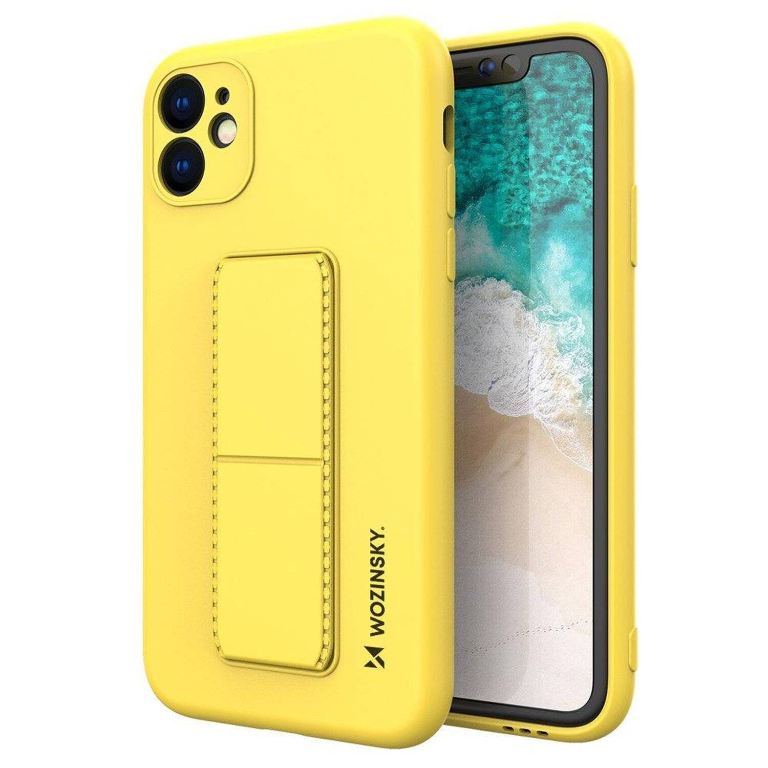 Kickstand Hülle Bumper aufstellbar für Iphone 12 Mini Silikon Hard Case Zubehör mit integriertem Magneten Gelb