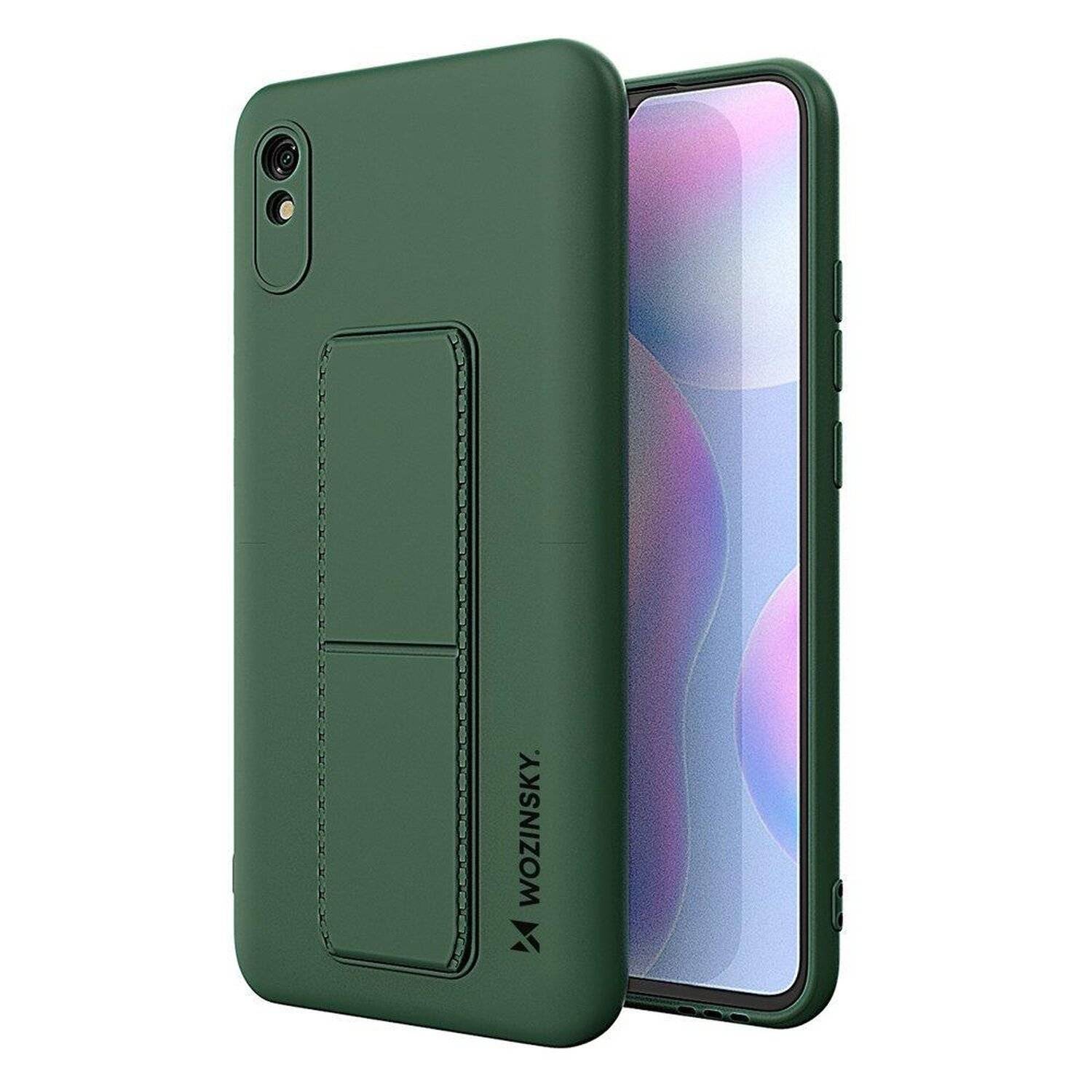 Kickstand Hülle Bumper aufstellbar für Iphone 12 Pro Silikon Hard Case Zubehör mit integriertem Magneten Dunkel Grün