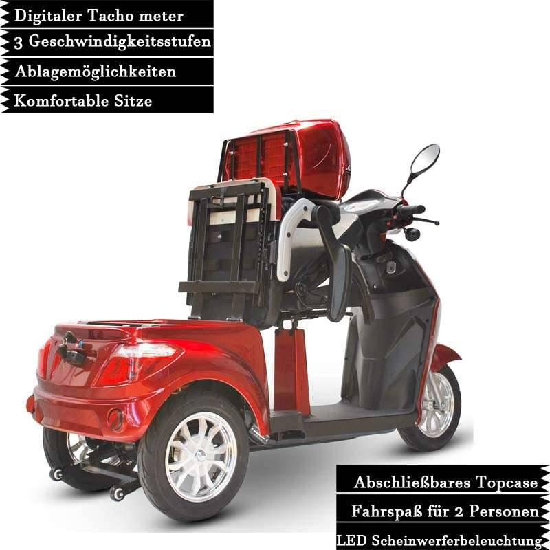 ECO ENGEL 503 Rot, 25 km/h Dreirad Roller mit 30 Ah Lithium Akku Herausnehmbar