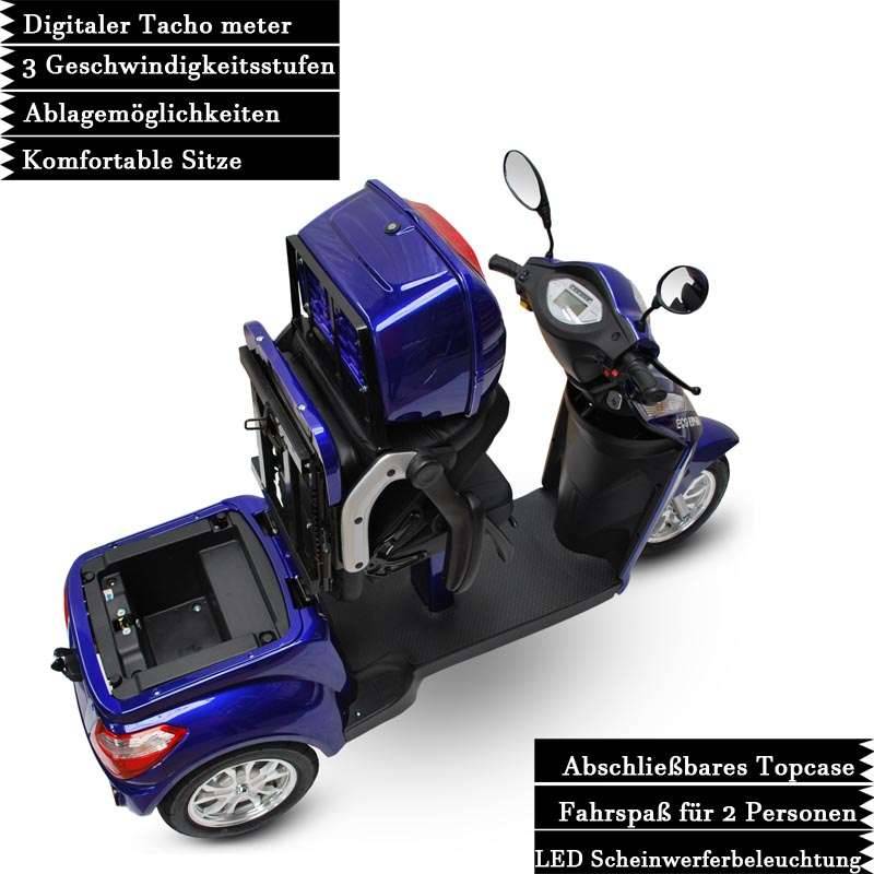 ECO ENGEL 503 Blau, 25 km/h Dreirad Roller mit 20 Ah Lithium Akku Herausnehmbar