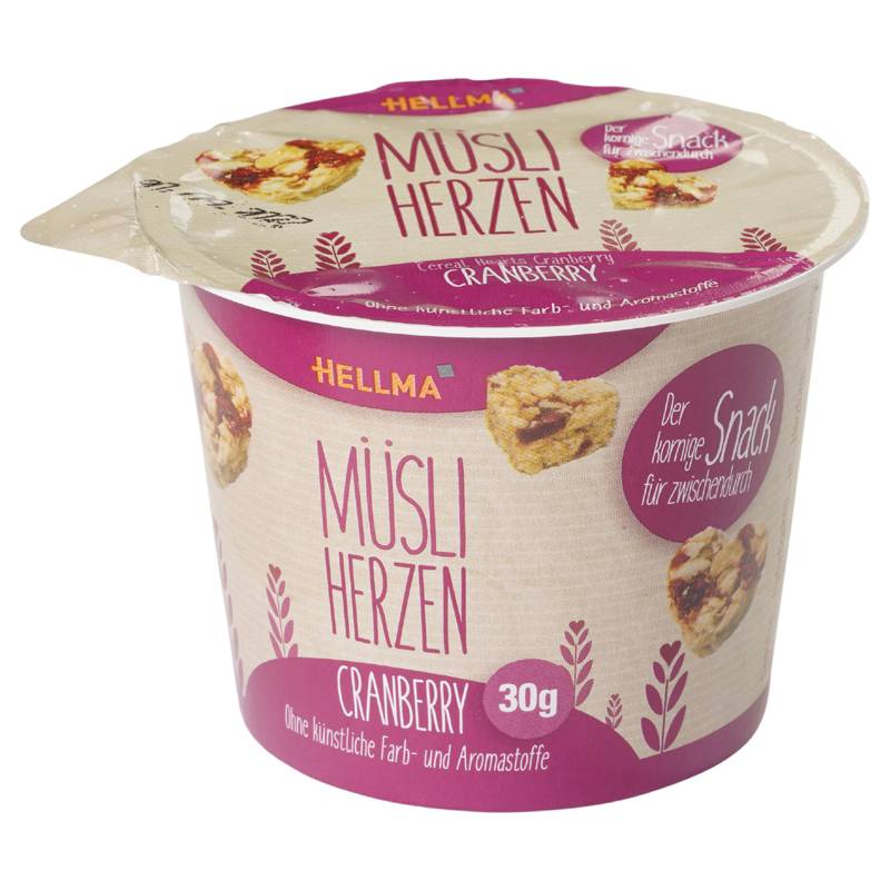 HELLMA Müsli-Herzen Cranberry, im Portionsbecher