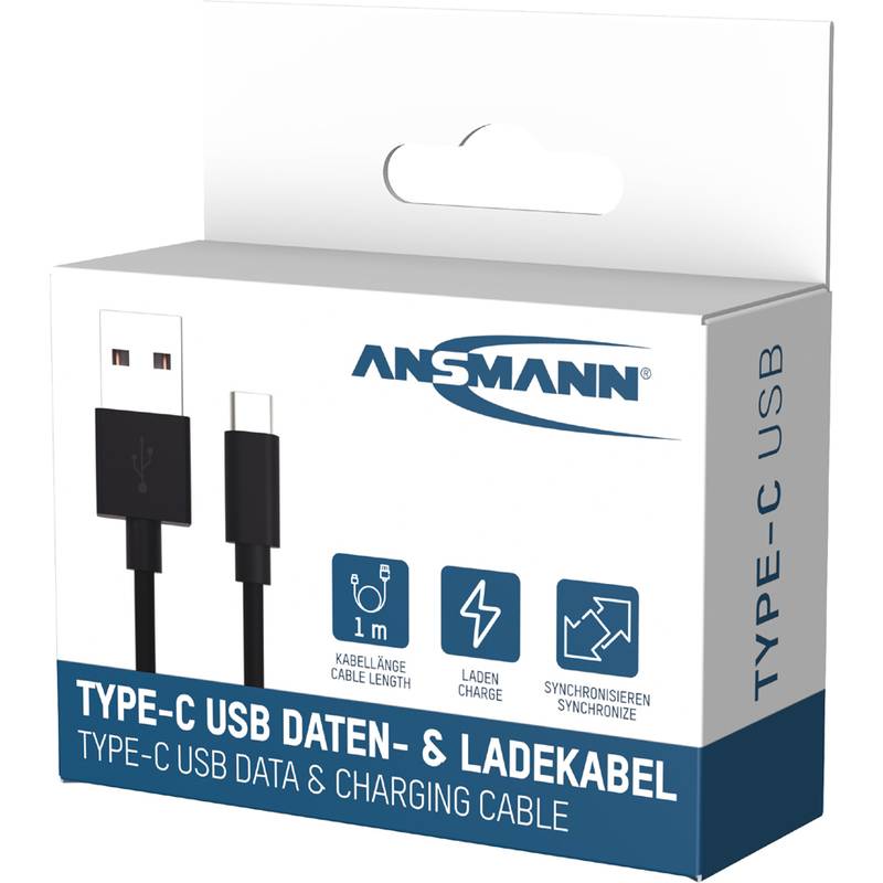 Ansmann 1700-0130 - 1 m - USB A - USB C - 480 Mbit/s - Schwarz - 3.0 A - schwarz