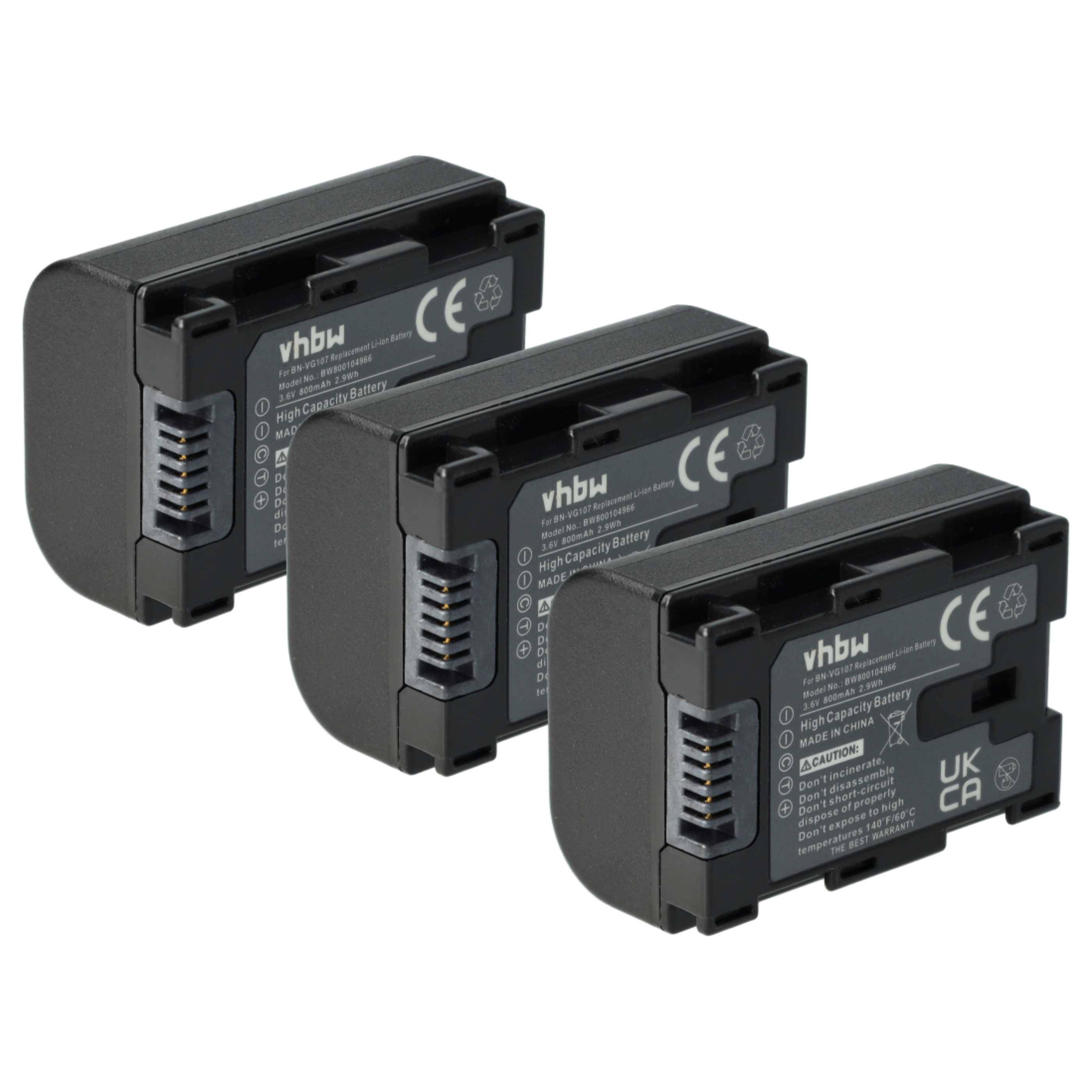 vhbw 3x Akku kompatibel mit JVC GZ-MS210BEU, GZ-MS210BUC, GZ-MS210AEU Kamera (800 mAh, 3,6 V, Li-Ion), Infochip