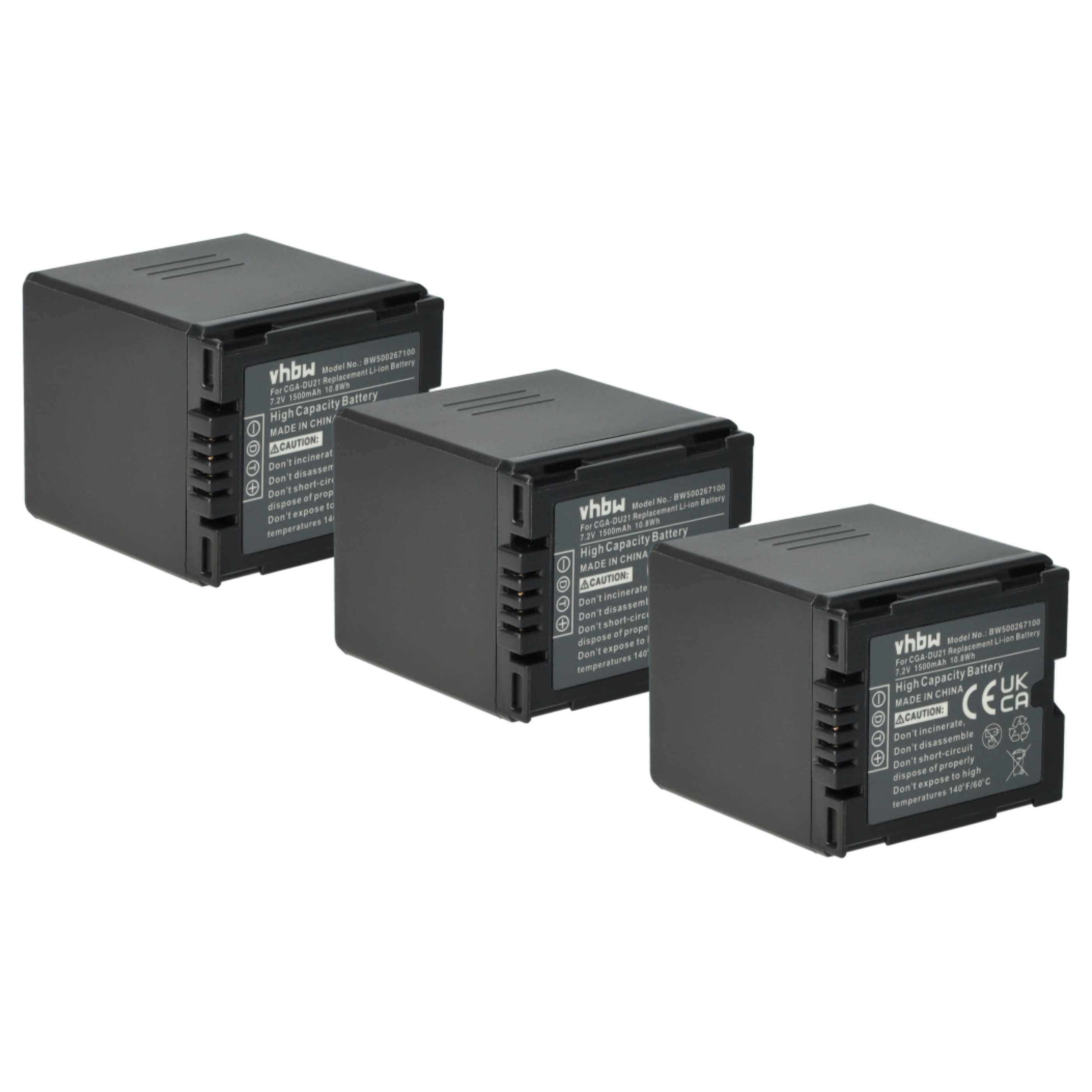 vhbw 3x Akku kompatibel mit Panasonic NV-GS30, NV-GS280, NV-GS33, NV-GS27, NV-GS300, NV-GS330 Videokamera Camcorder (1500 mAh, 7,2 V, Li-Ion)