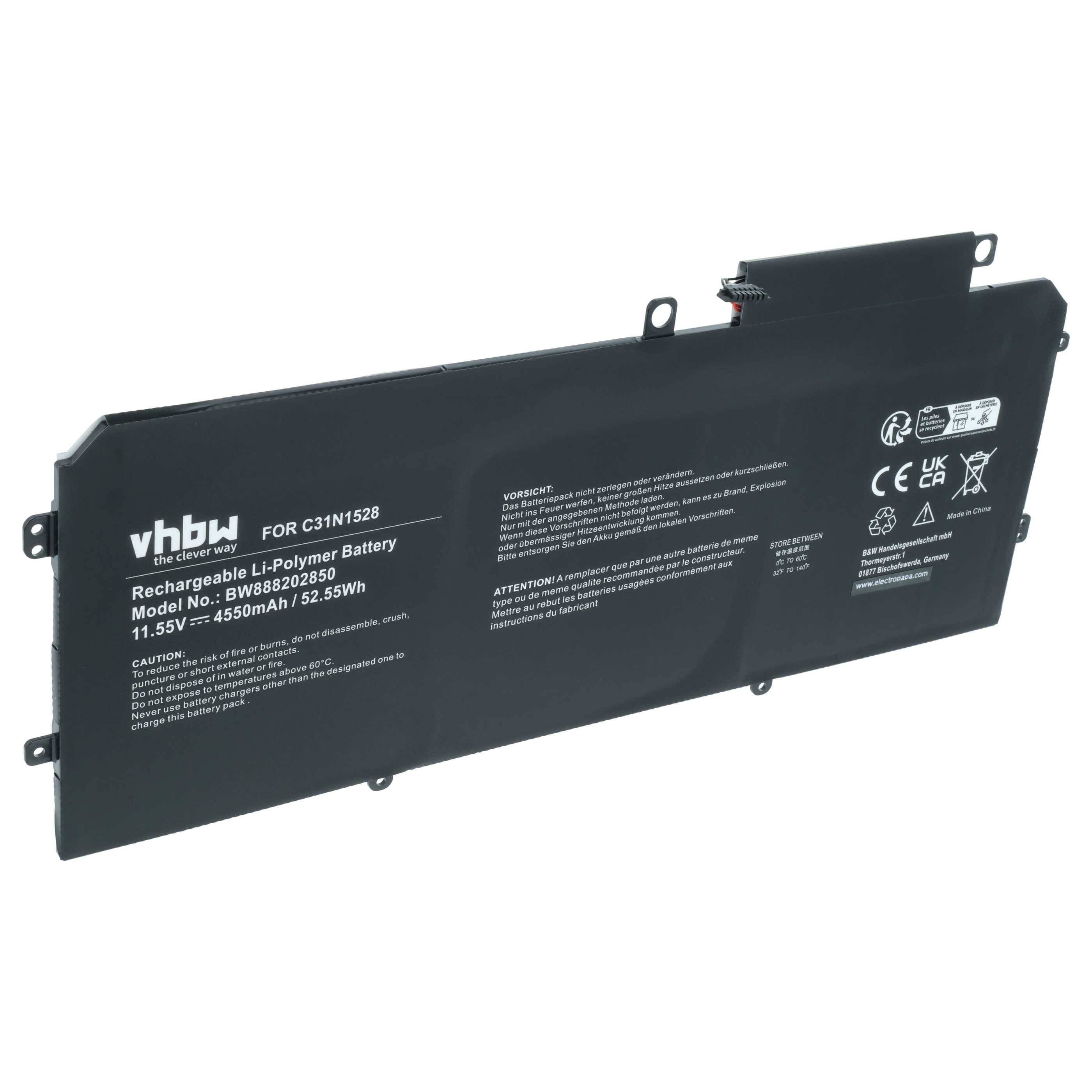 vhbw Akku kompatibel mit Asus ZenBook Flip UX360CA-C4028T, UX360CA-C4044T Notebook (4550mAh, 11.55V, Li-Polymer)