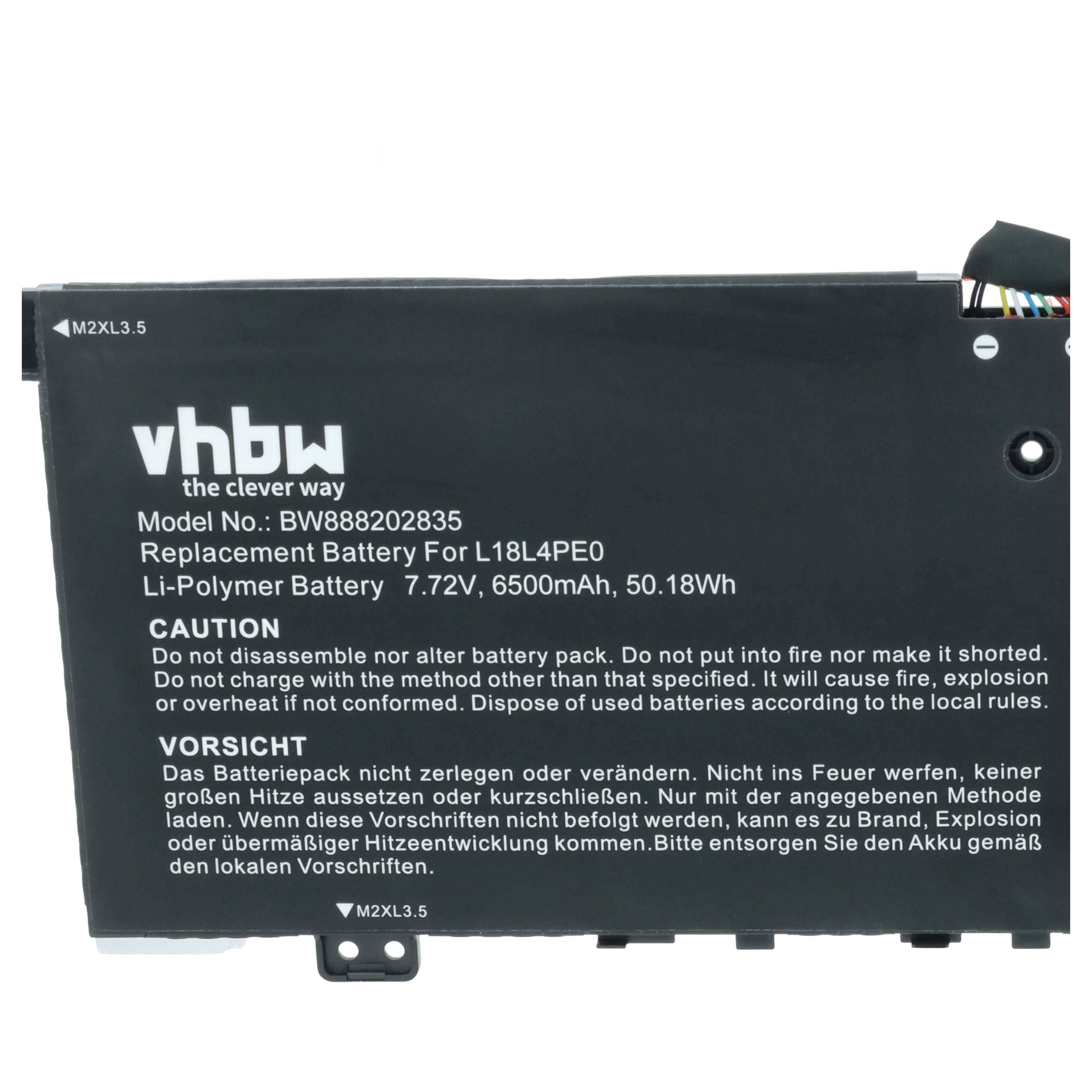 vhbw Akku Ersatz für Lenovo 5B10U40209, 5B10U40210, 5B10W67185, 5B10W67296 für Notebook (6500 mAh, 7,72 V, Li-Polymer)