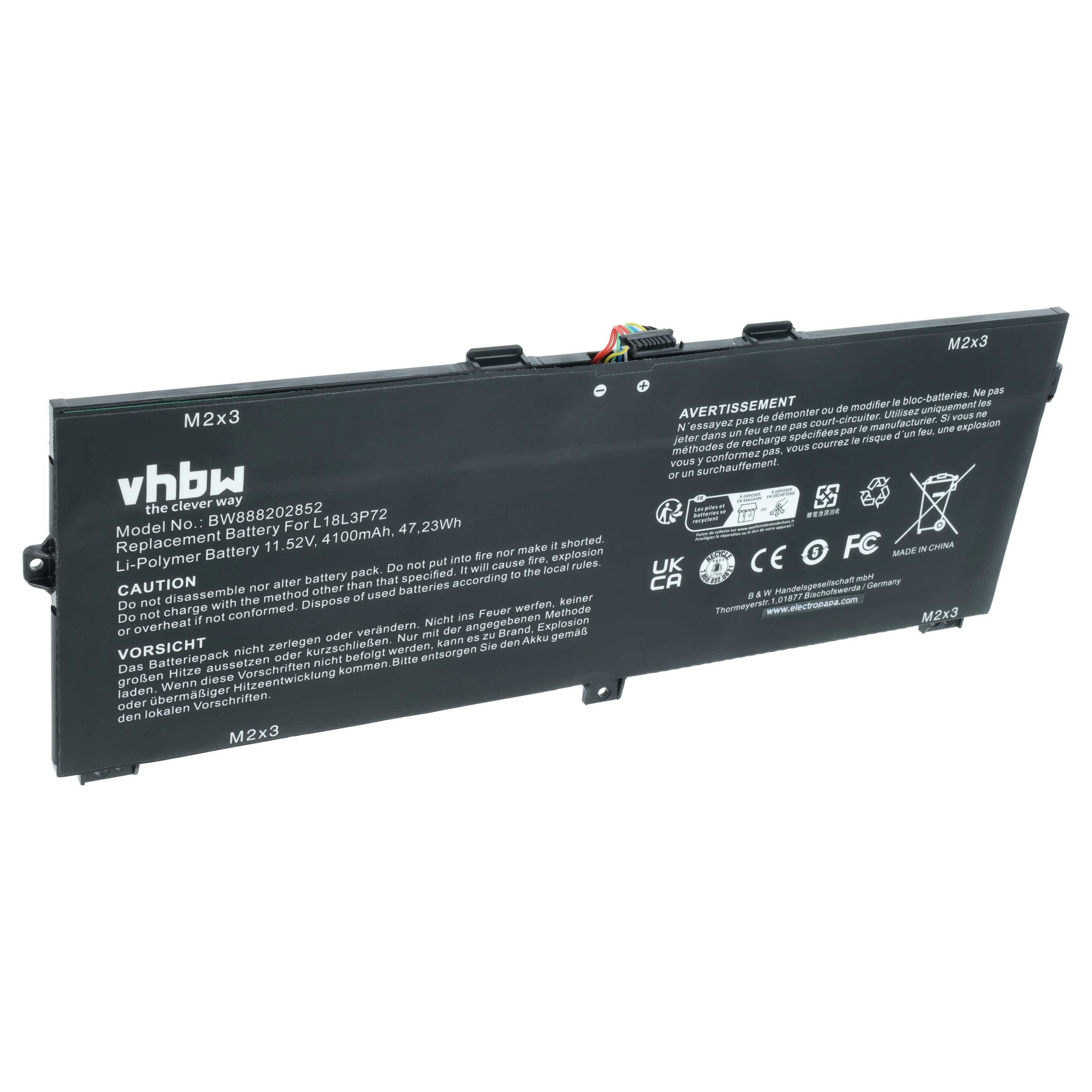 vhbw Akku kompatibel mit Lenovo ThinkPad X390 Yoga, X390 Yoga 20NNA005CD Notebook (4100 mAh, 11,52 V, Li-Polymer)