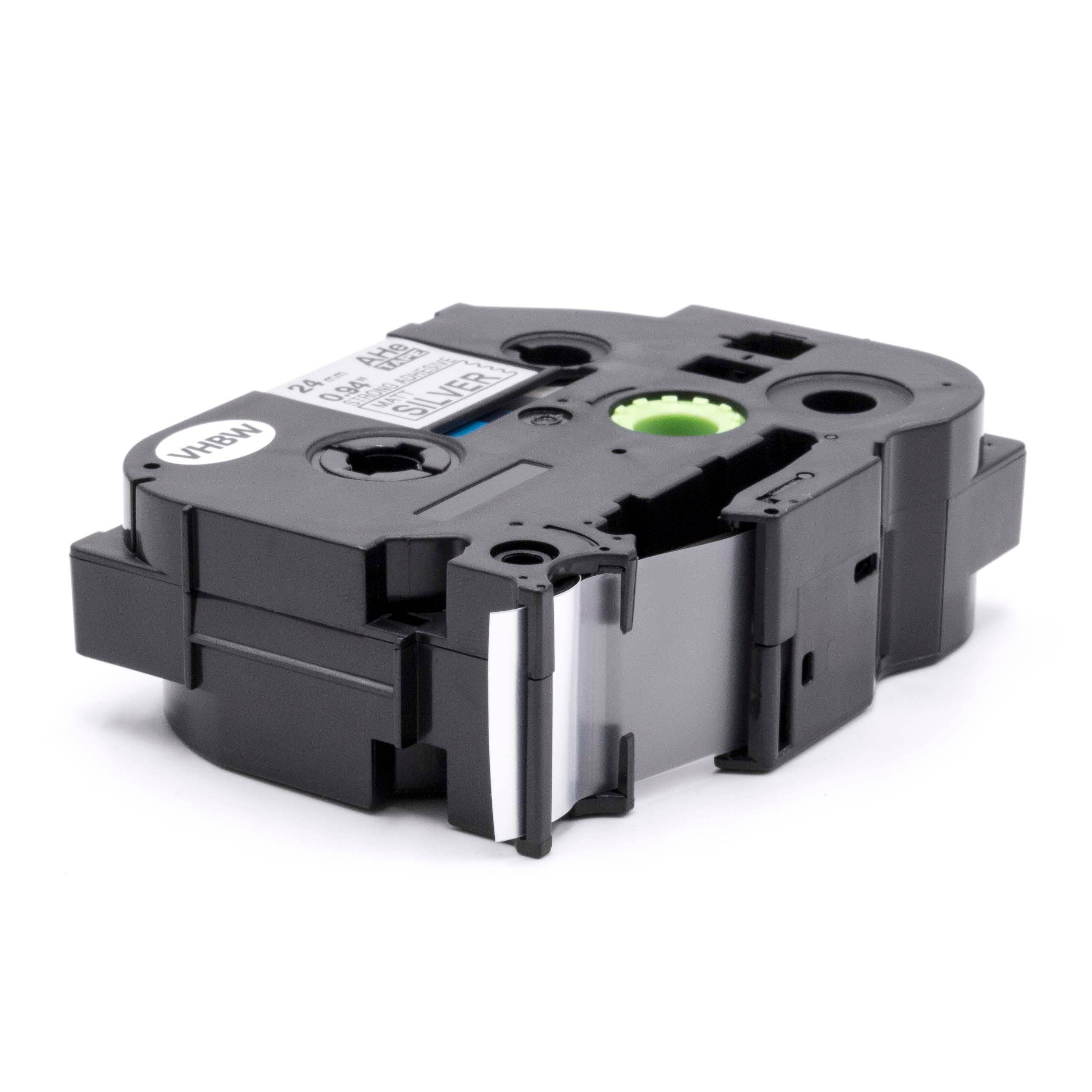 vhbw Schriftband-Kassette Ersatz für Brother AHe-SM951, HGESM951, HGE-SM951 für Etiketten-Drucker 24mm Schwarz auf Matt-Silber, Extra Stark